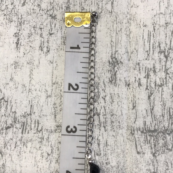 Vintage Black Beaded Choker Necklace & Earrings; with 5 Clear Rhinestones - Picture 8 of 10